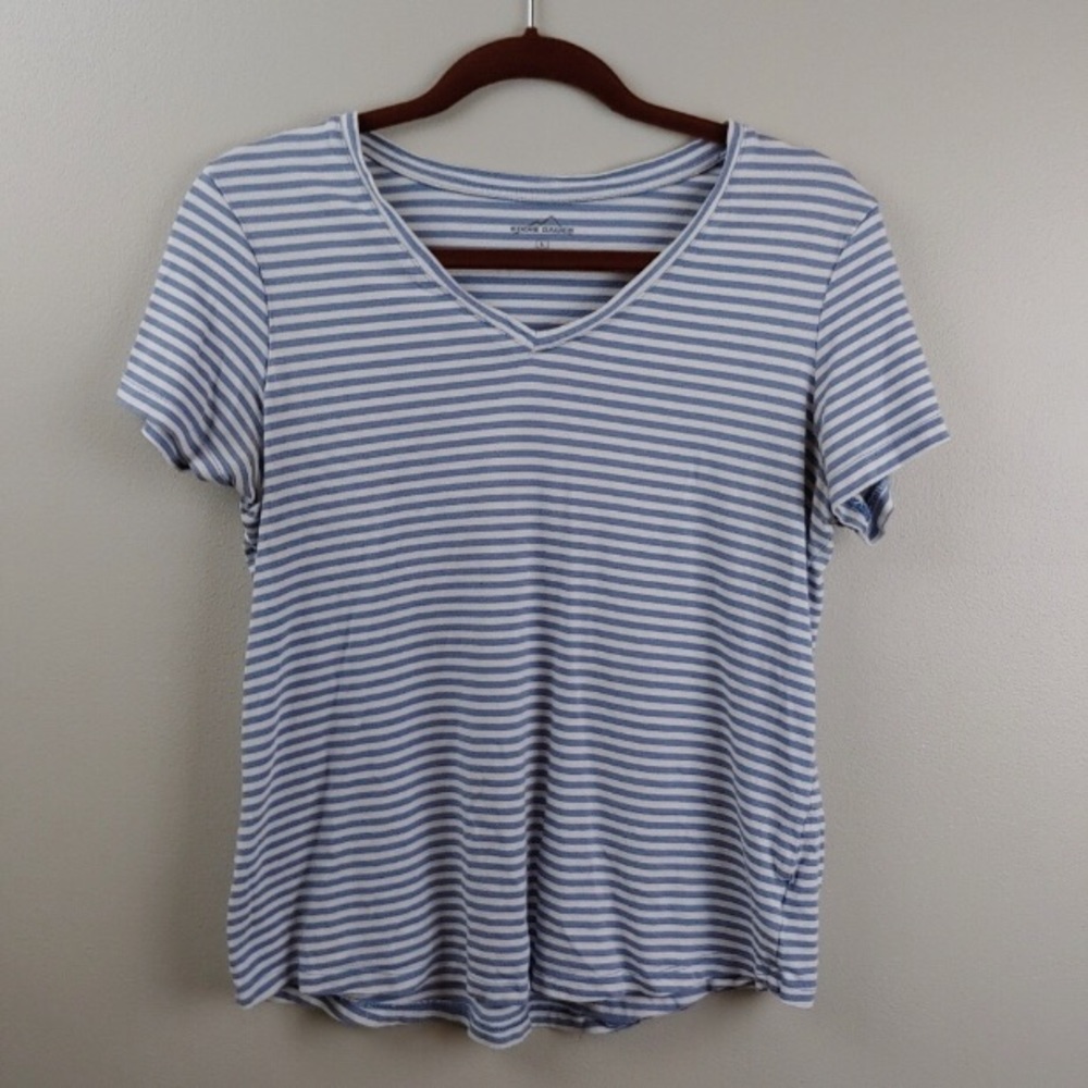 Eddie Bauer Blue and White Stripe V Neck